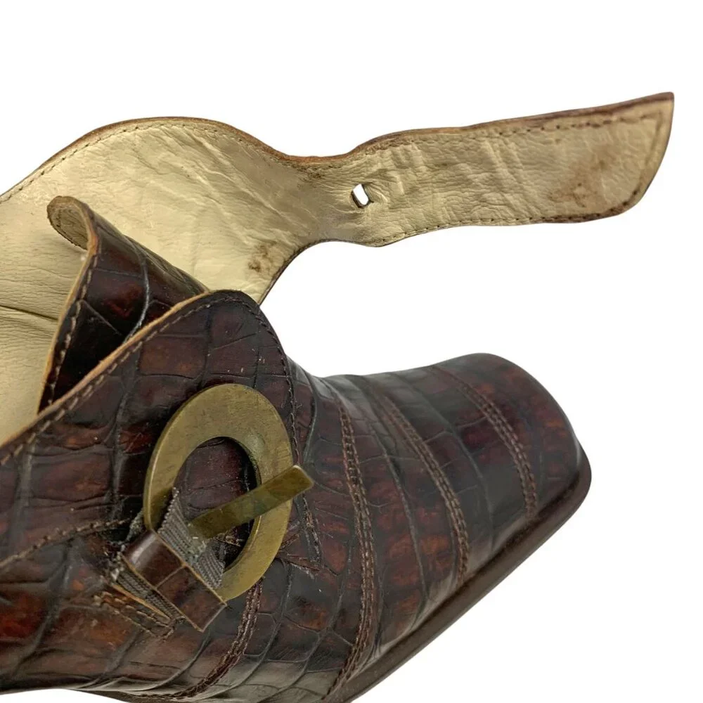 IXOS Reptile Embossed Italian Leather Monk Strap Chunky Heels‎